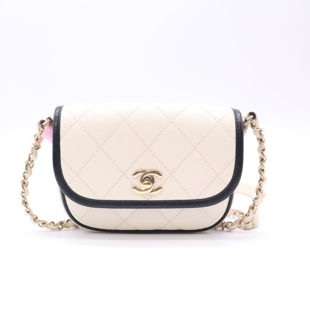 Chanel White/Black Quilted Grained Leather Mini Flap Messenger Bag twins LDJ5185