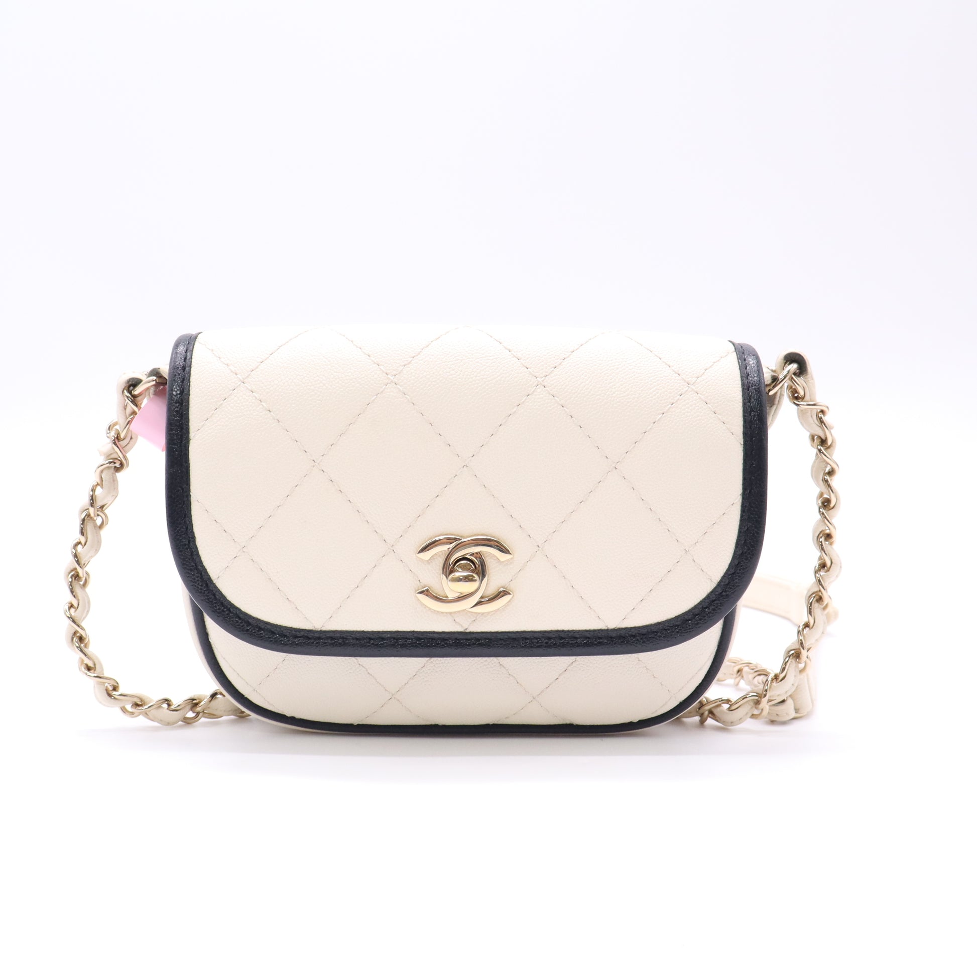 Chanel White/Black Quilted Grained Leather Mini Flap Messenger Bag twins LDJ5185