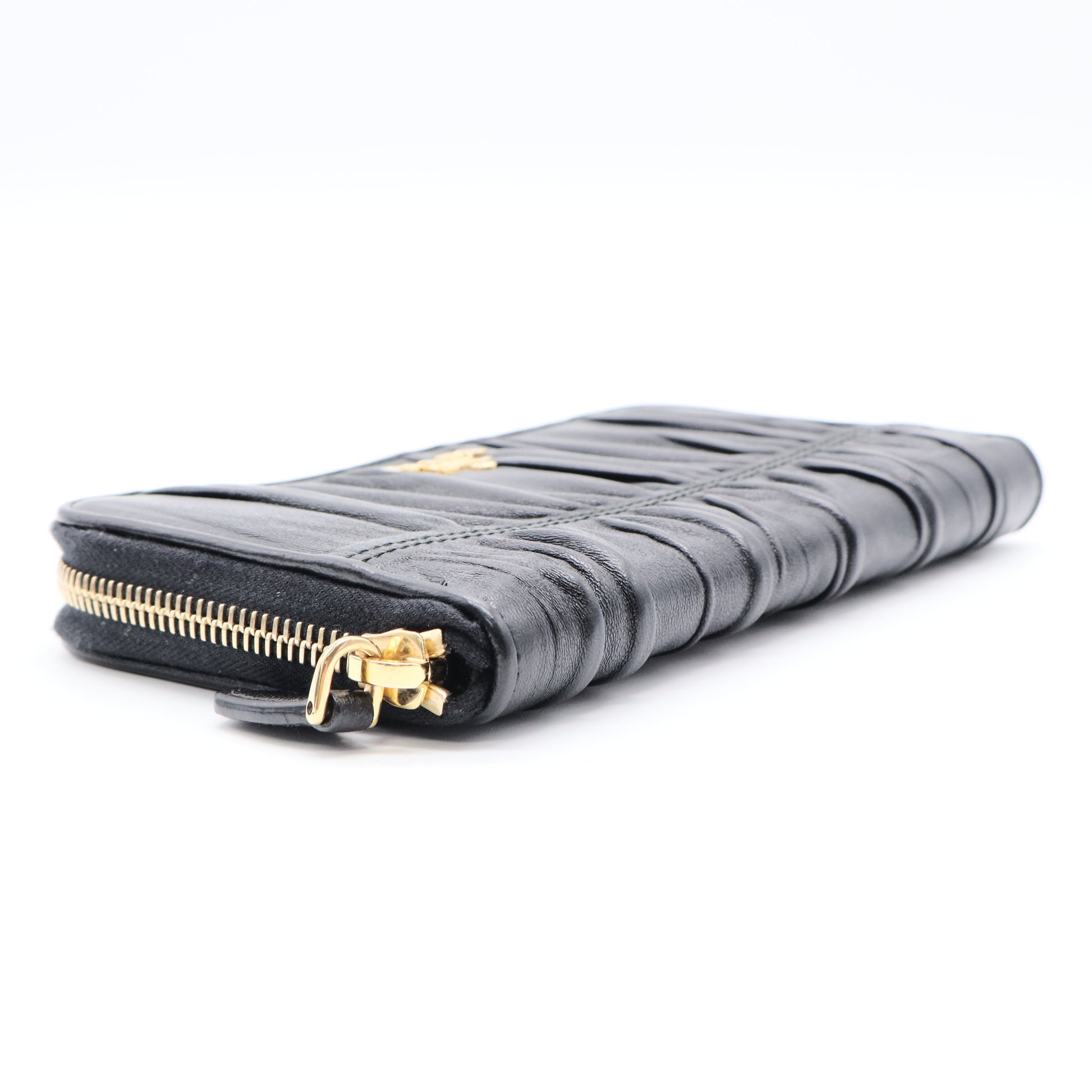 Black Gaufre Nappa Leather Zip Wallet