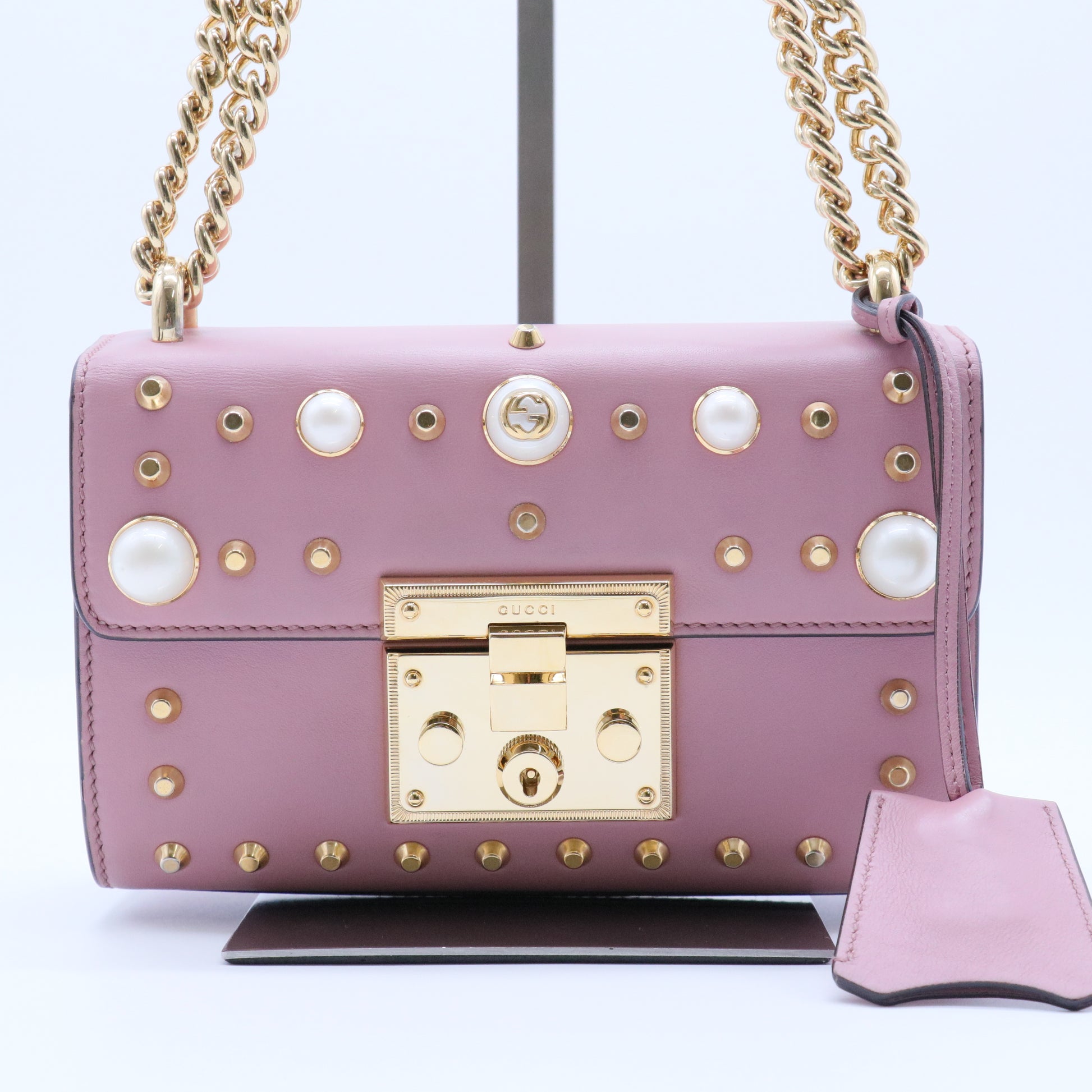 Pearly Padlock Shoulder Bag Studded Leather Small