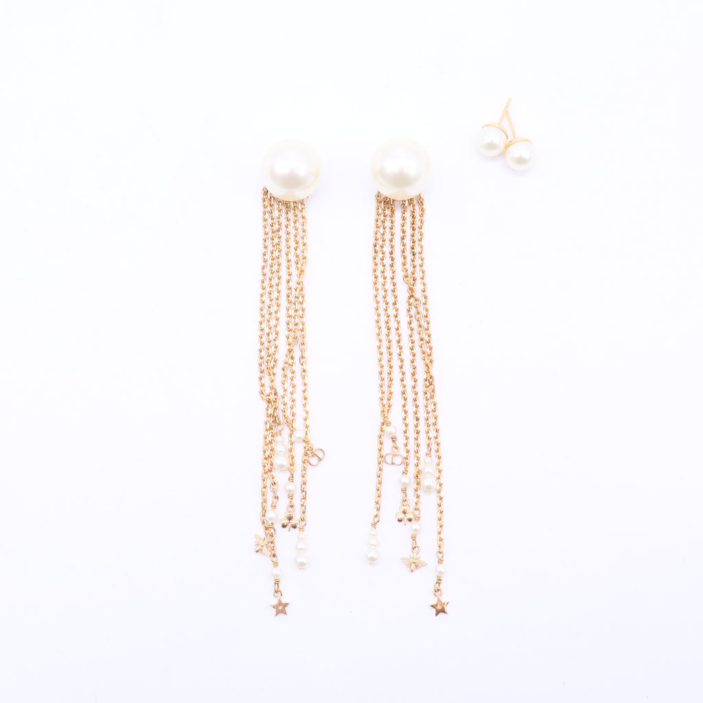 decorative pearl and chains with CC monogram earring