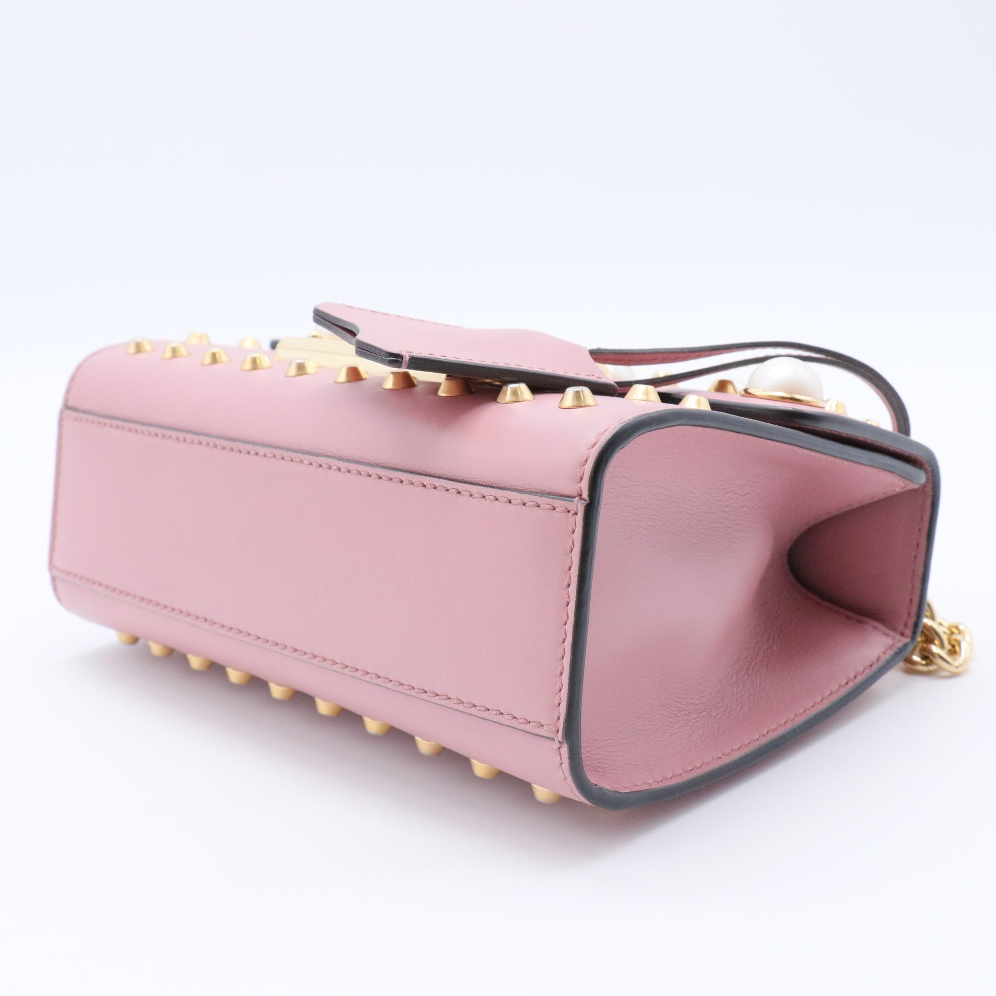 Pearly Padlock Shoulder Bag Studded Leather Small
