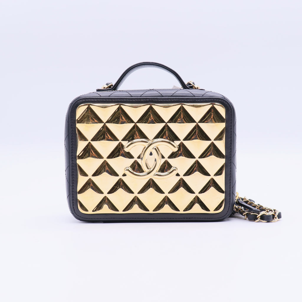 Golden Plate Vanity Case Quilted Metal and Lambskin Medium Twins LDJ3707