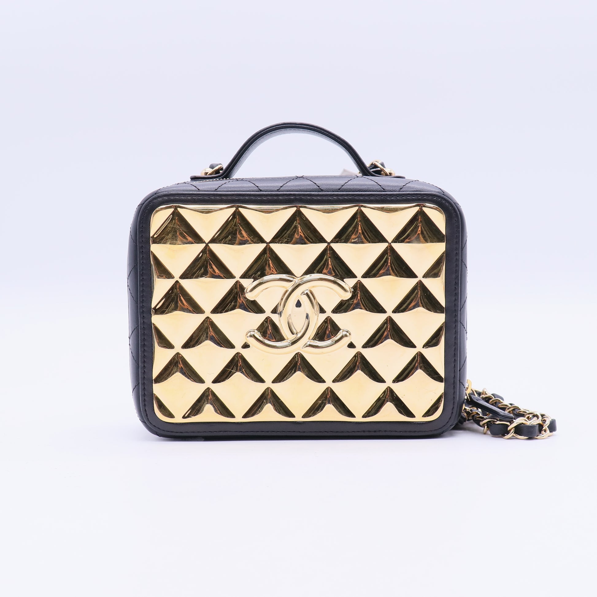 Golden Plate Vanity Case Quilted Metal and Lambskin Medium Twins LDJ3707