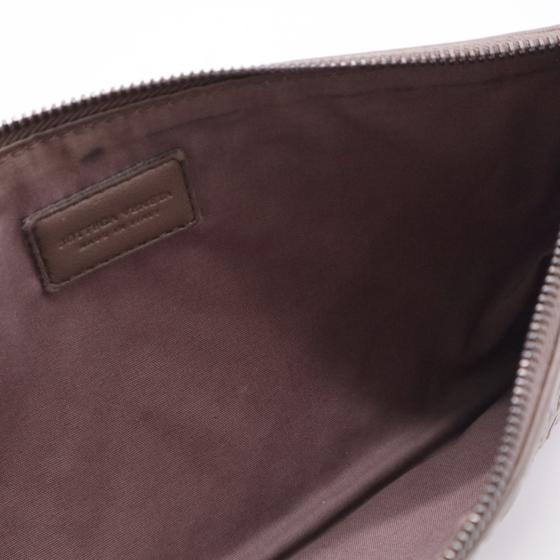 Brown Intrecciato Leather Clutch Bag Beige For Gisel