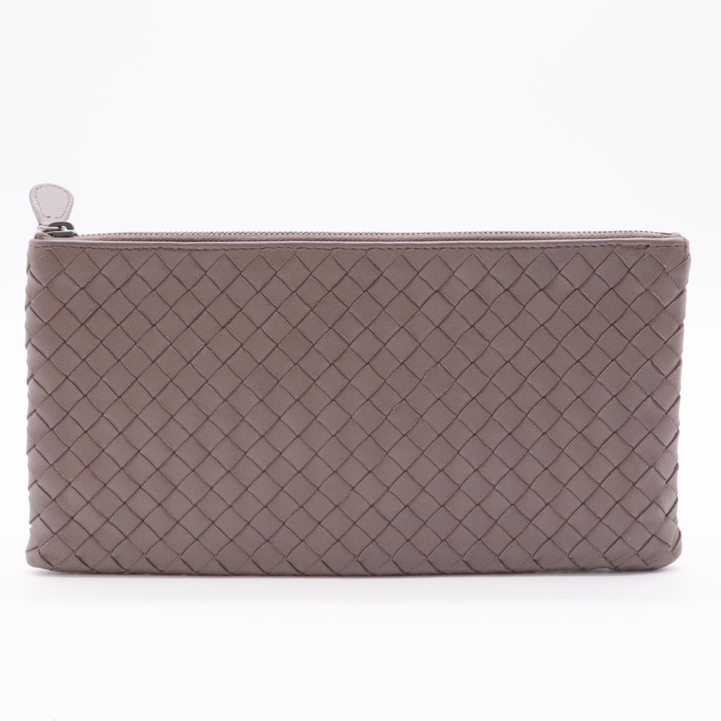 Brown Intrecciato Leather Clutch Bag Beige For Gisel