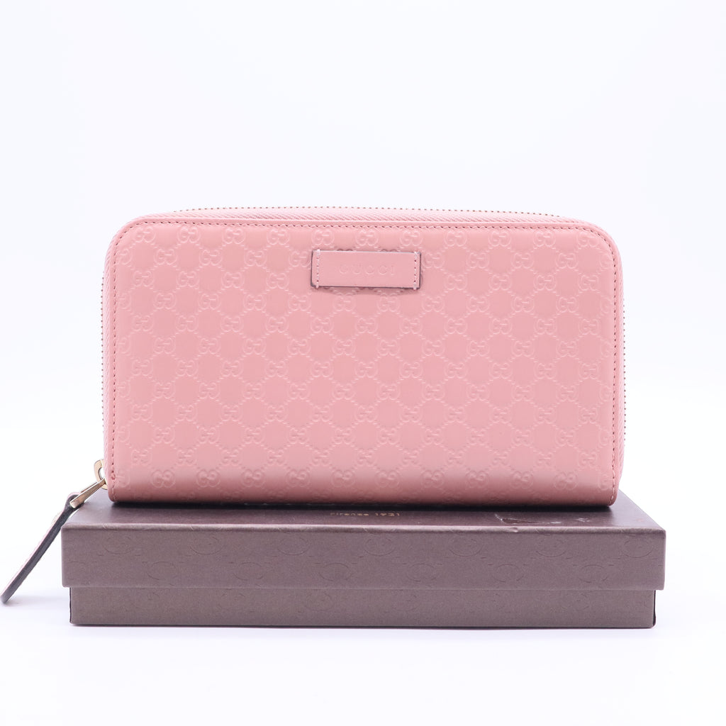 Pink Microguccissima Leather Zip Around Wallet