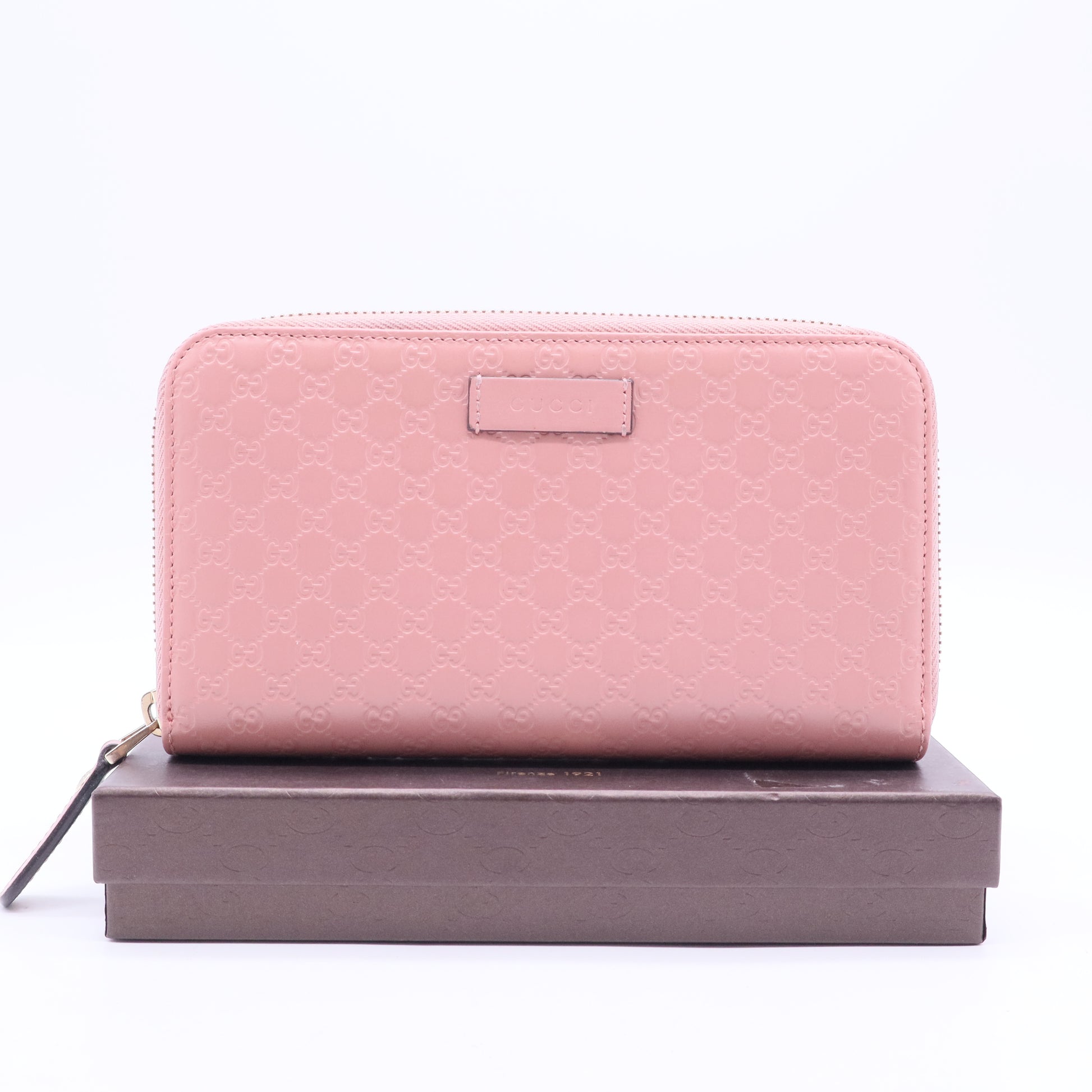 Pink Microguccissima Leather Zip Around Wallet