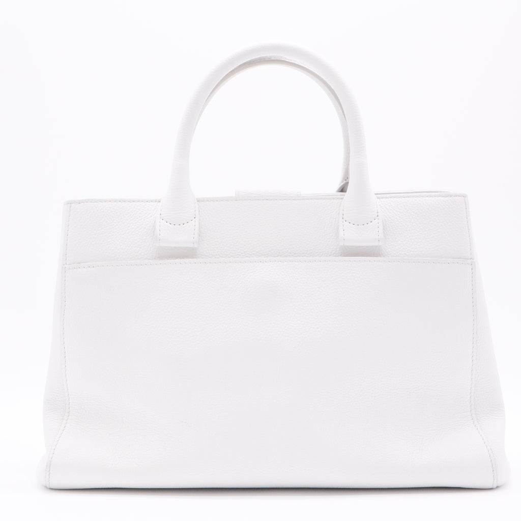 Grained Calfskin Small Neo Executive Shopper Tote White