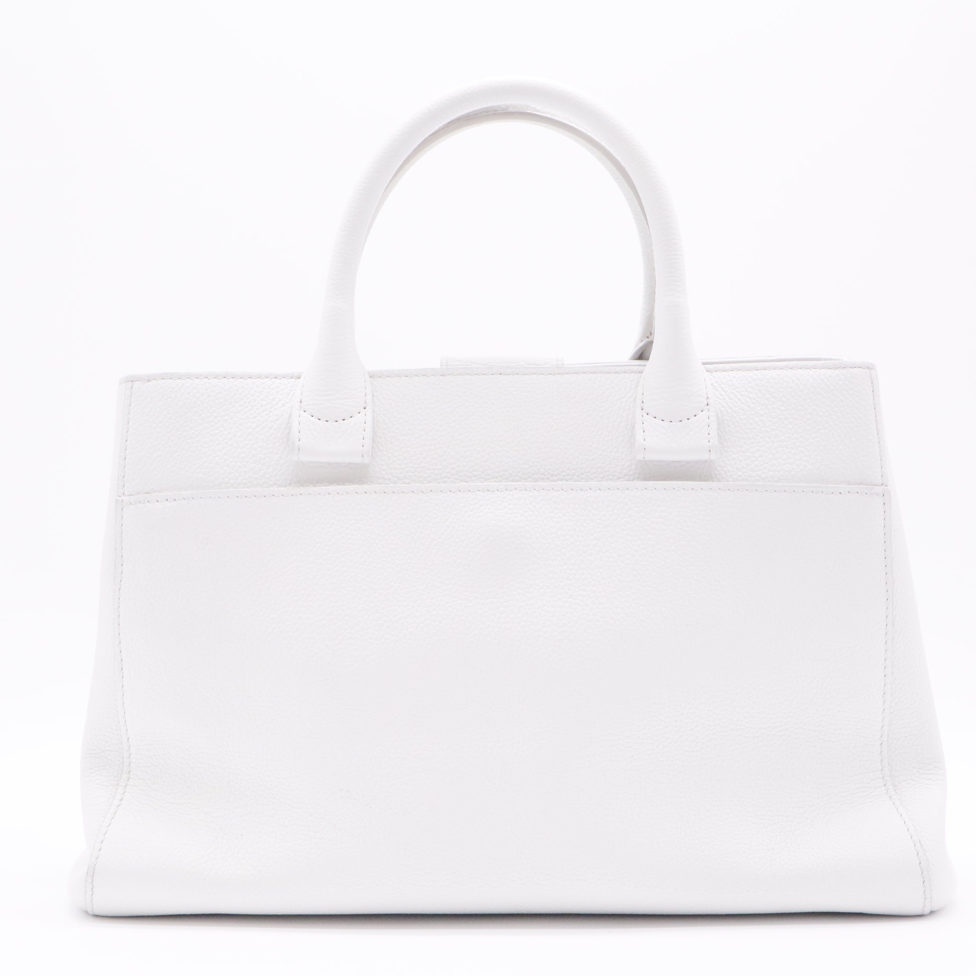 Grained Calfskin Small Neo Executive Shopper Tote White