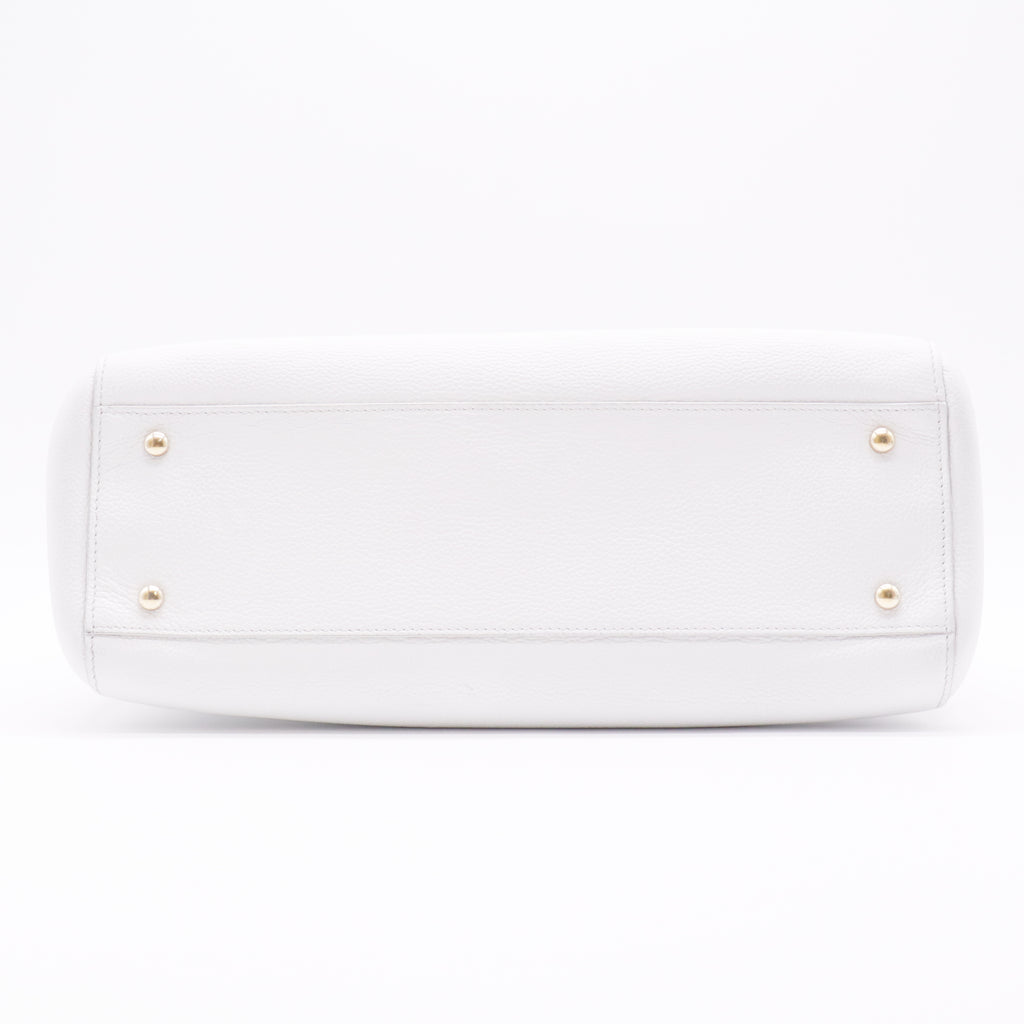 Grained Calfskin Small Neo Executive Shopper Tote White