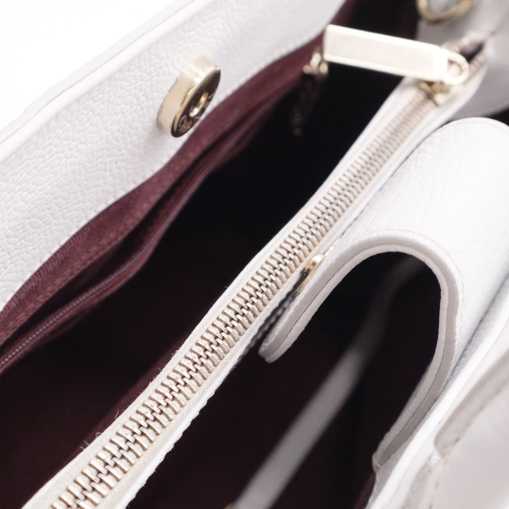 Grained Calfskin Small Neo Executive Shopper Tote White