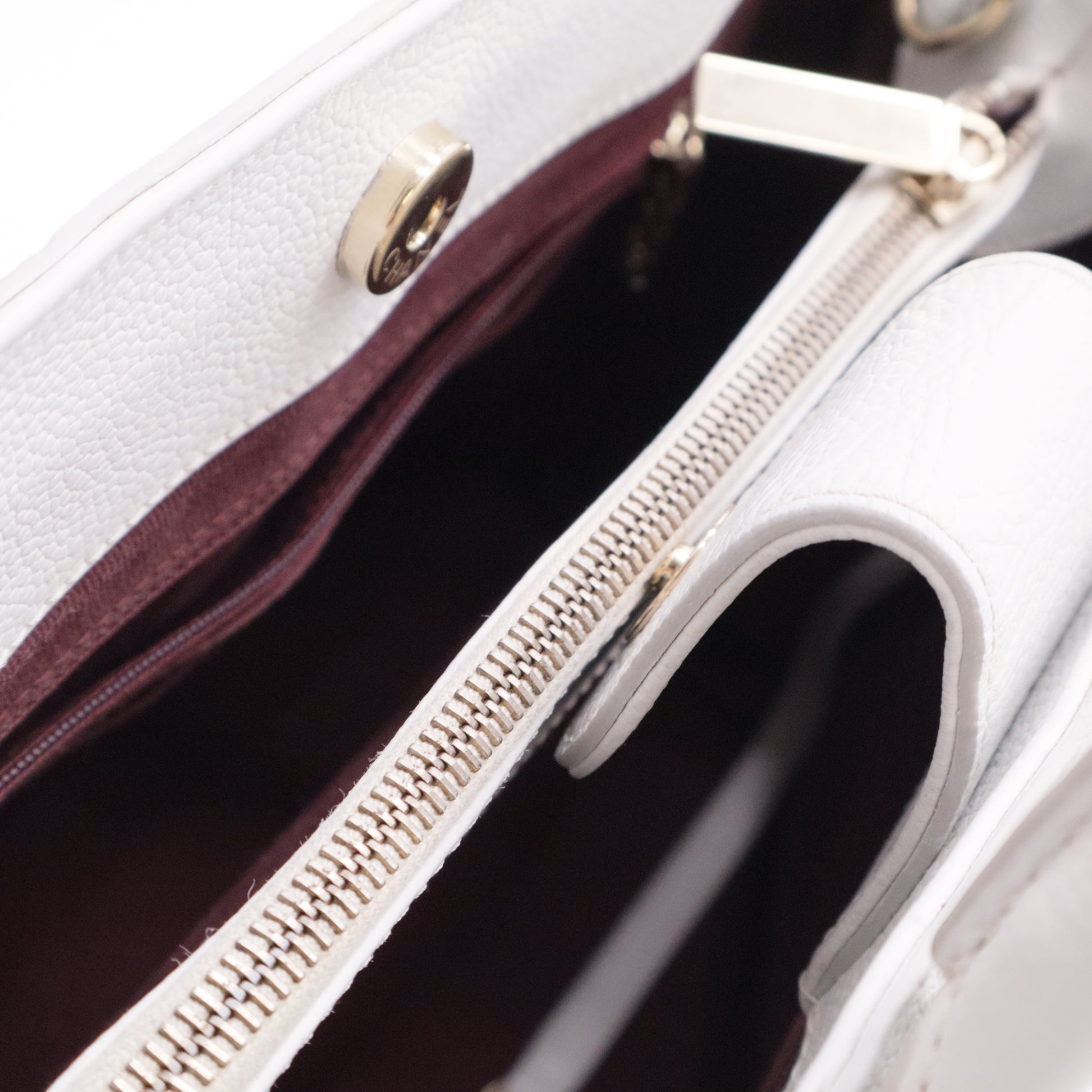 Grained Calfskin Small Neo Executive Shopper Tote White