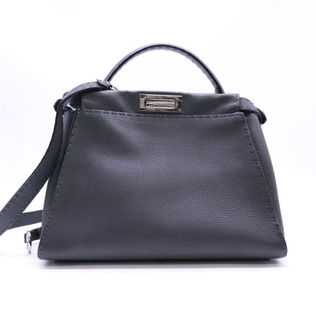Fendi Asphalt Grey Bi-Color Selliera Leather Regular Peekaboo Bag Twins LDJ4571