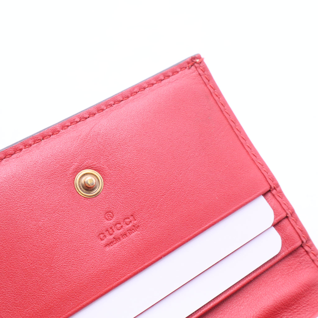 GG Supreme Monogram Cherry Embellished Card Case Wallet Hibiscus Red W11301