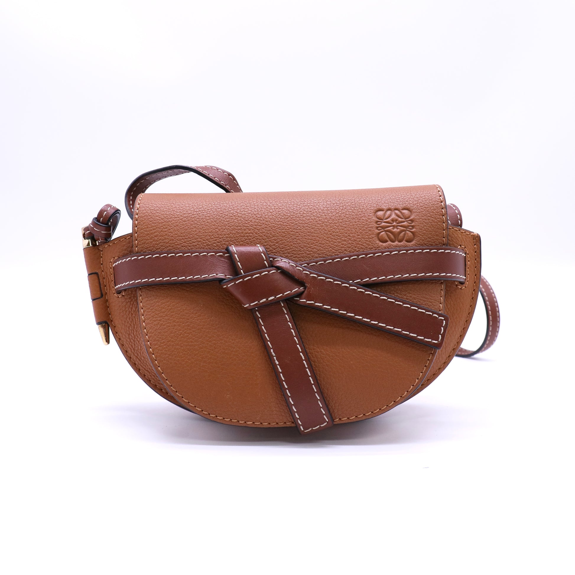Loewe Grained Calfskin Small Gate Crossbody Bag Caramel Pecan  Twins LDJ4590