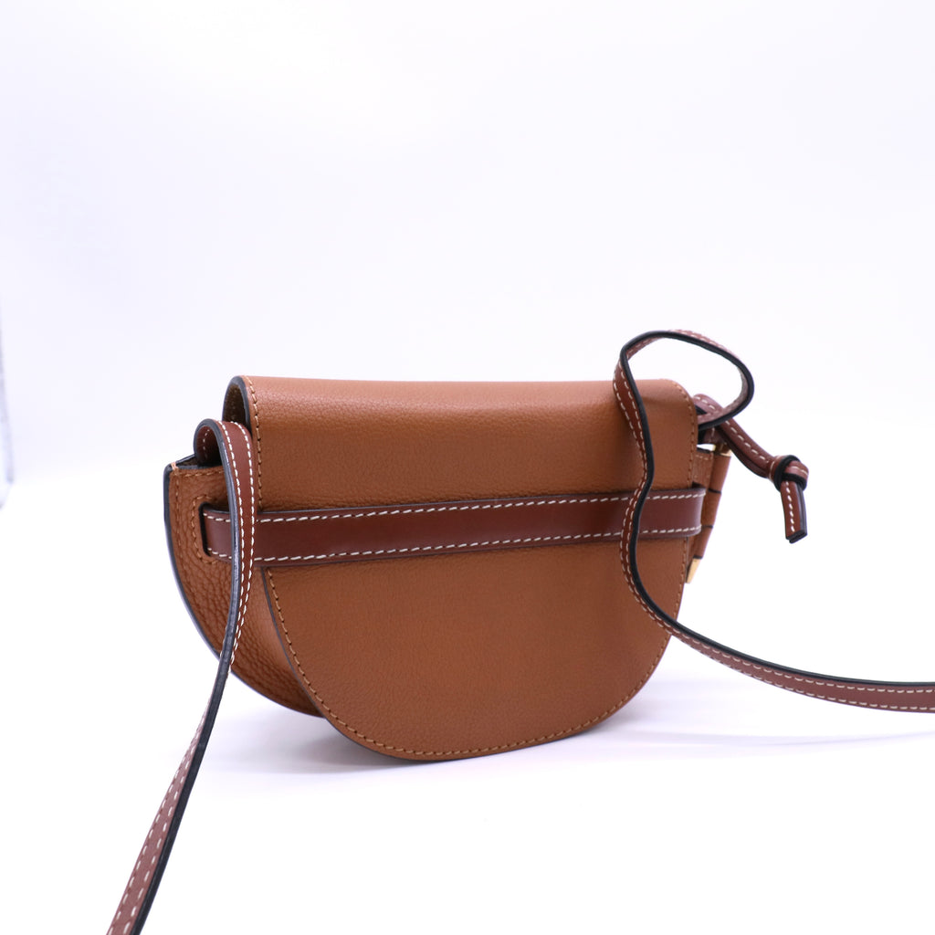 Loewe Grained Calfskin Small Gate Crossbody Bag Caramel Pecan  Twins LDJ4590