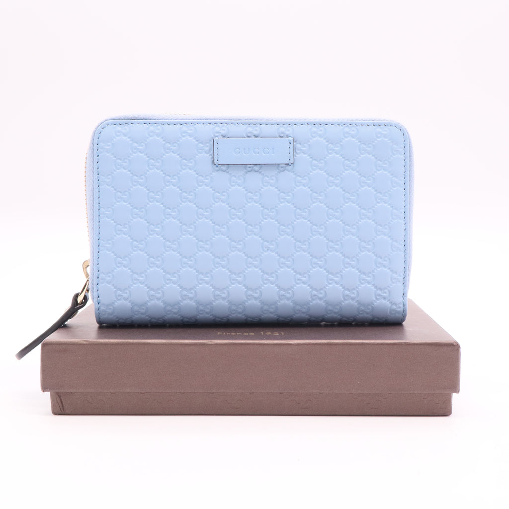 Blue Microguccissima Leather Zip Around Wallet