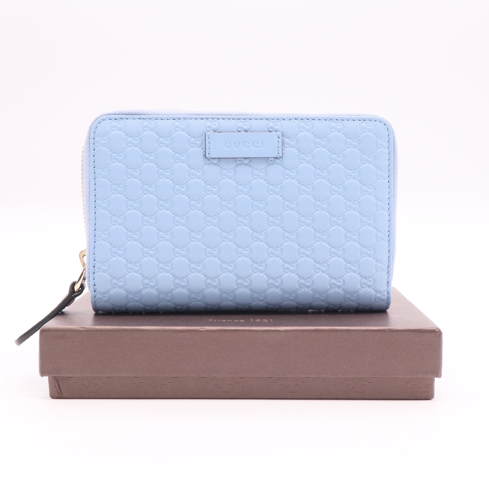 Blue Microguccissima Leather Zip Around Wallet