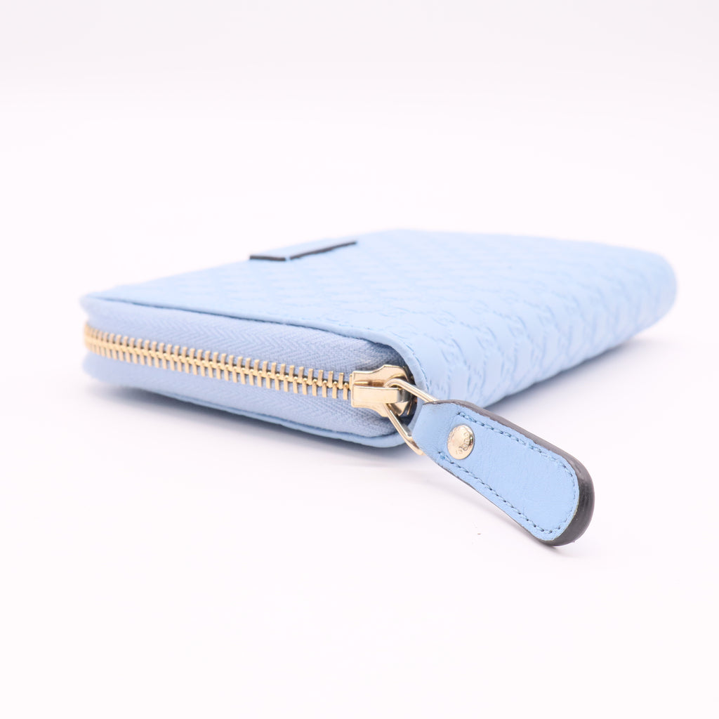 Blue Microguccissima Leather Zip Around Wallet