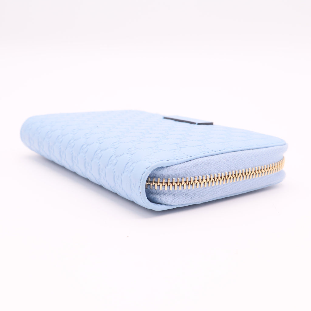 Blue Microguccissima Leather Zip Around Wallet