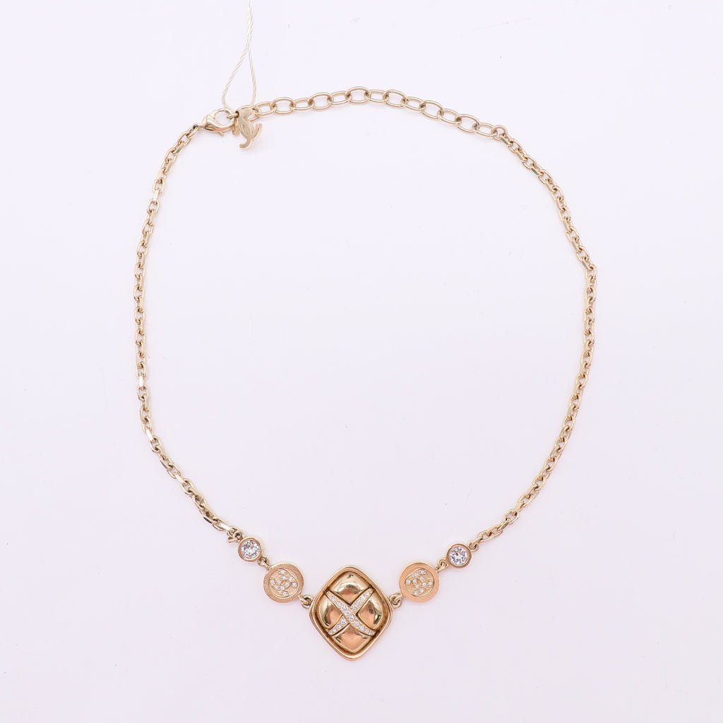 Chanel Crystal CC Oval Choker Necklace Gold twins LDZ603