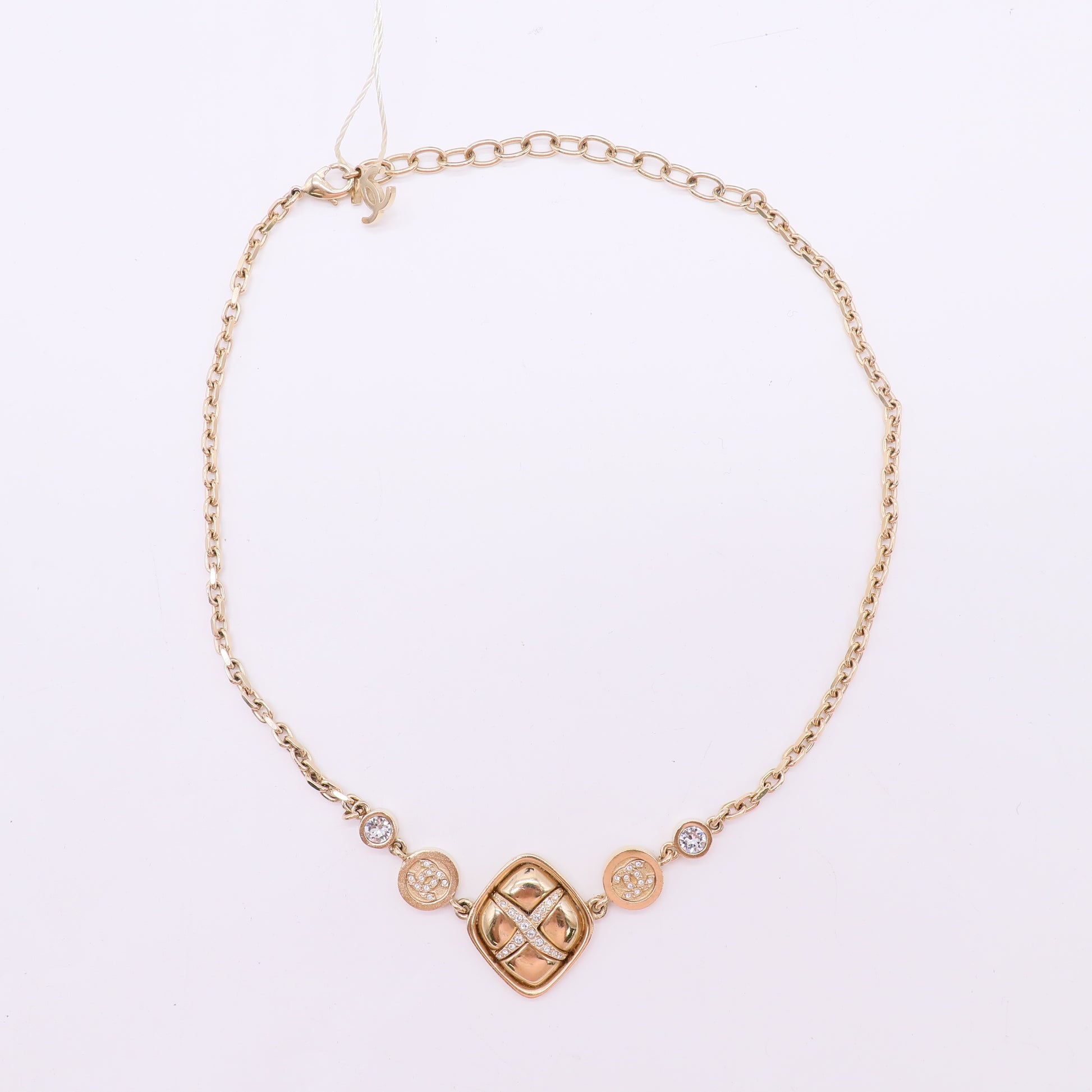 Chanel Crystal CC Oval Choker Necklace Gold twins LDZ603