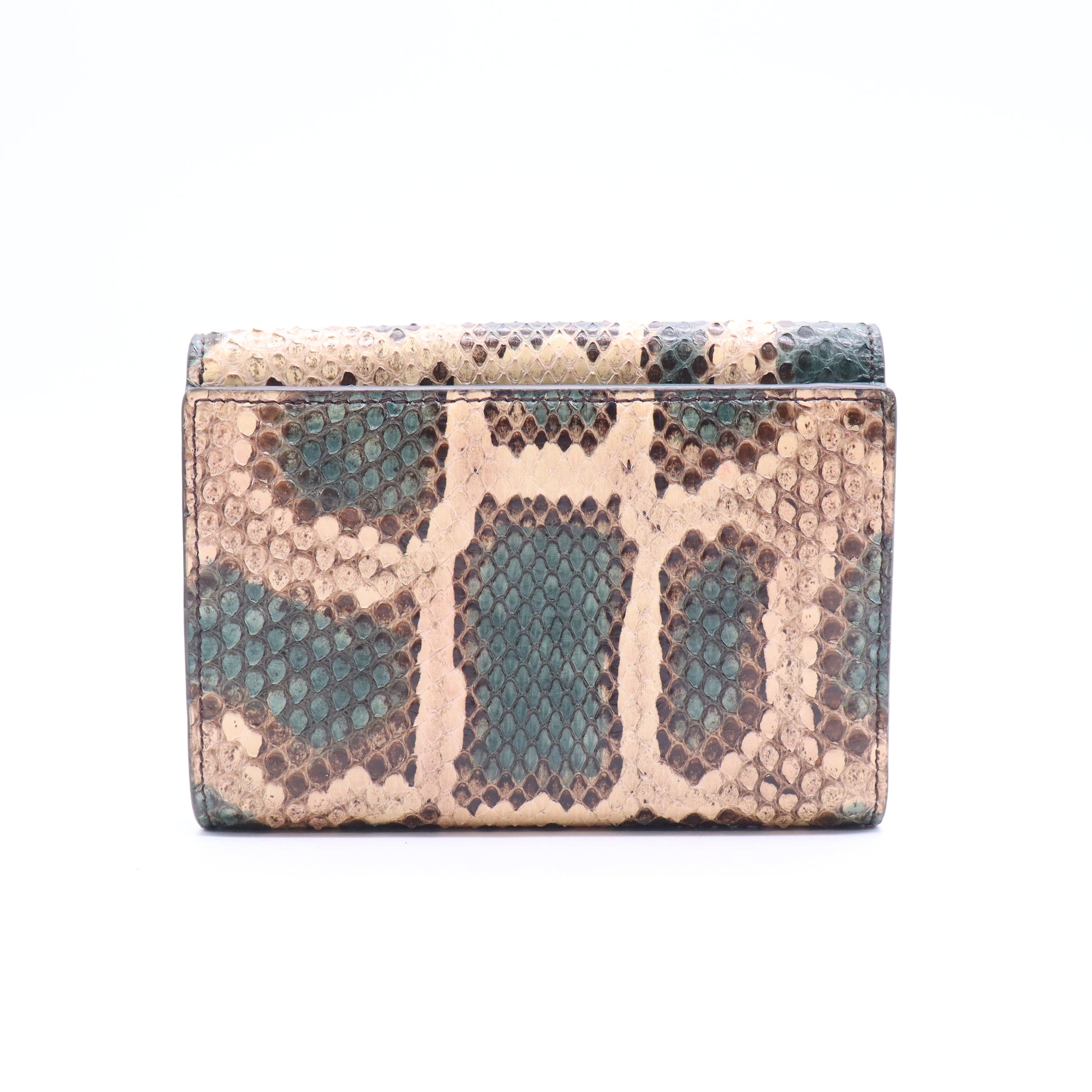 Fendi Elaphe Vitello Grace Python Print Micro Trifold Wallet Green Tea Twins W20919