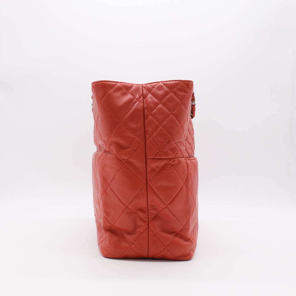 Shoulder Bags Quilted Lambskin Chain Tote Red twins