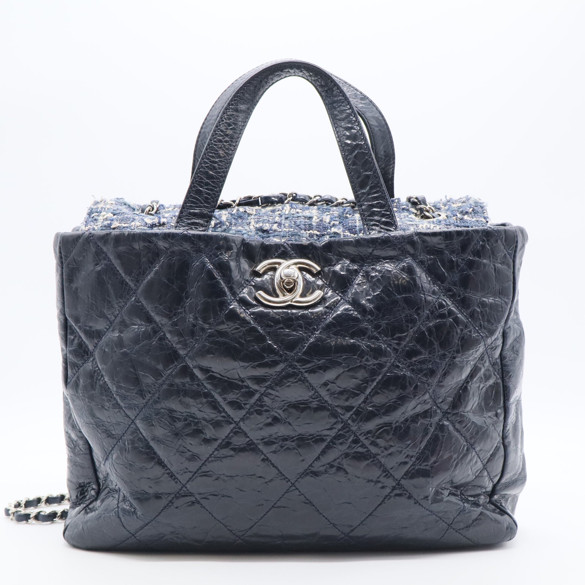 Chanel Portobello Matelasse Chaintote Bag Navy Vintage Leather Tweed Twins