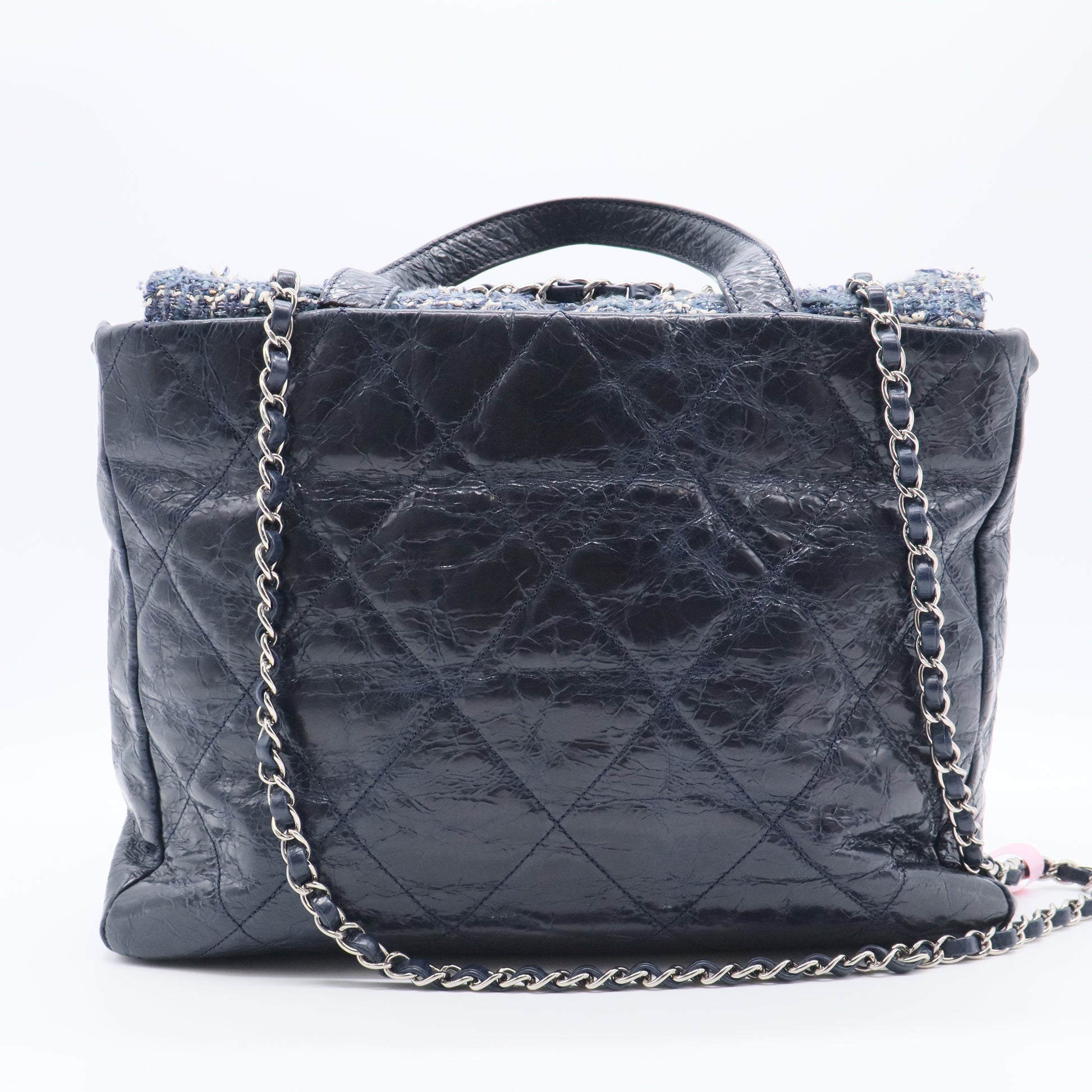 Chanel Portobello Matelasse Chaintote Bag Navy Vintage Leather Tweed Twins