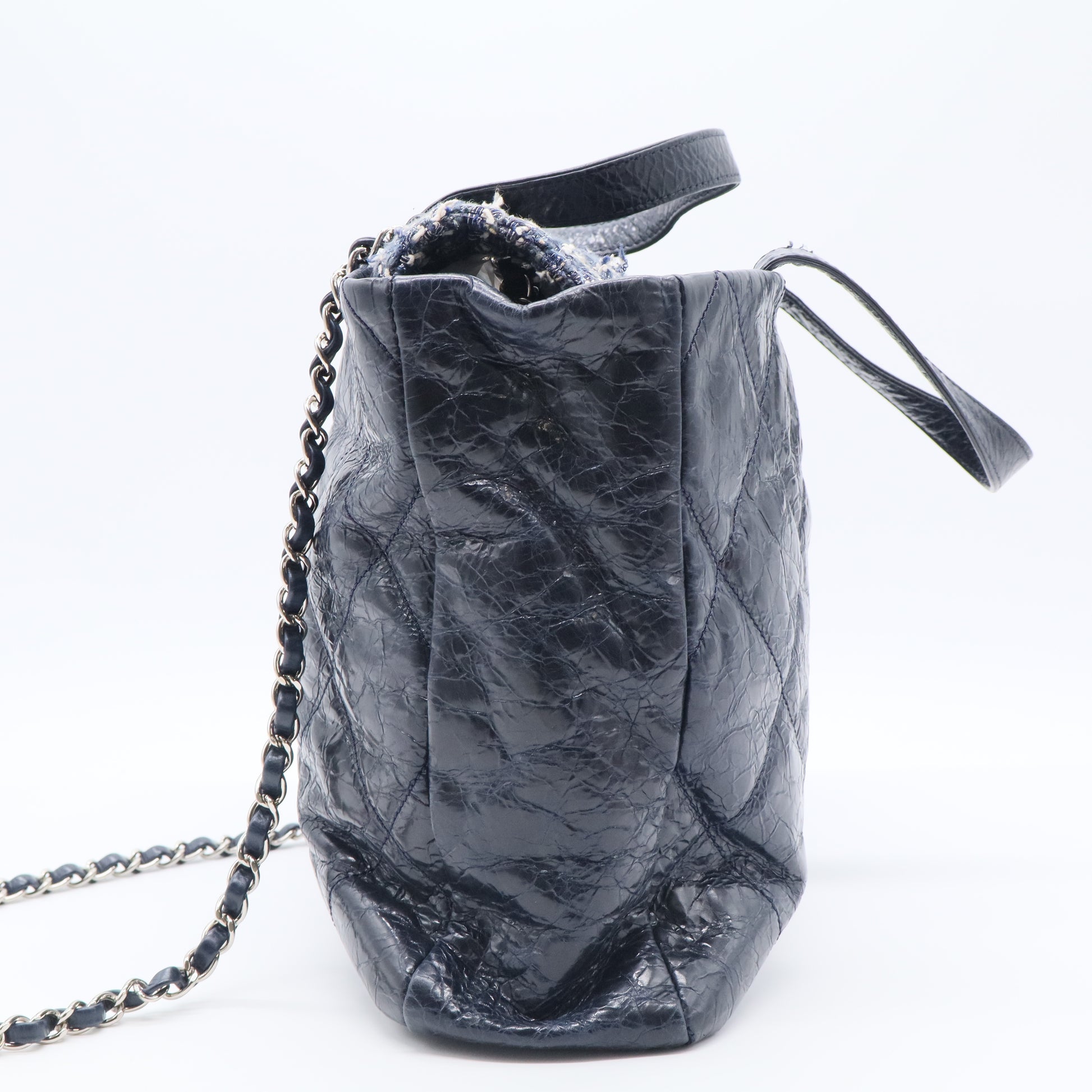 Chanel Portobello Matelasse Chaintote Bag Navy Vintage Leather Tweed Twins