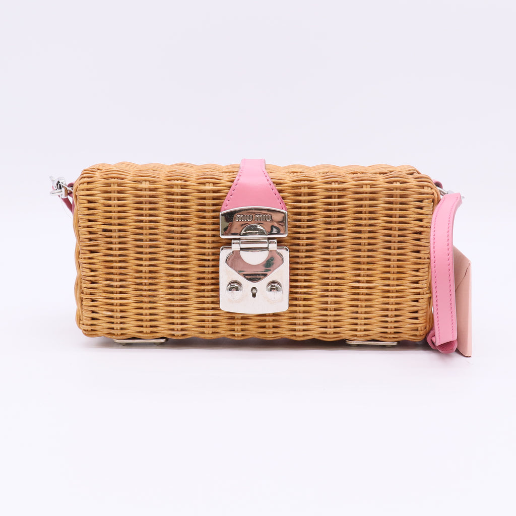 Miu Miu Wicker and Leather Crossbody Bag Twins LDJ5222