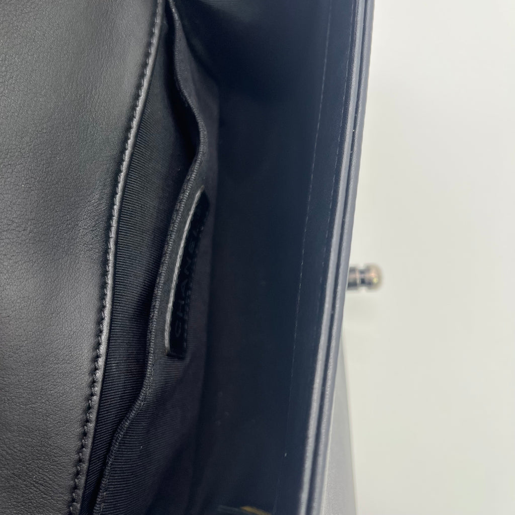 Calfskin Checkerboard Trim Small Boy Flap Black White twins