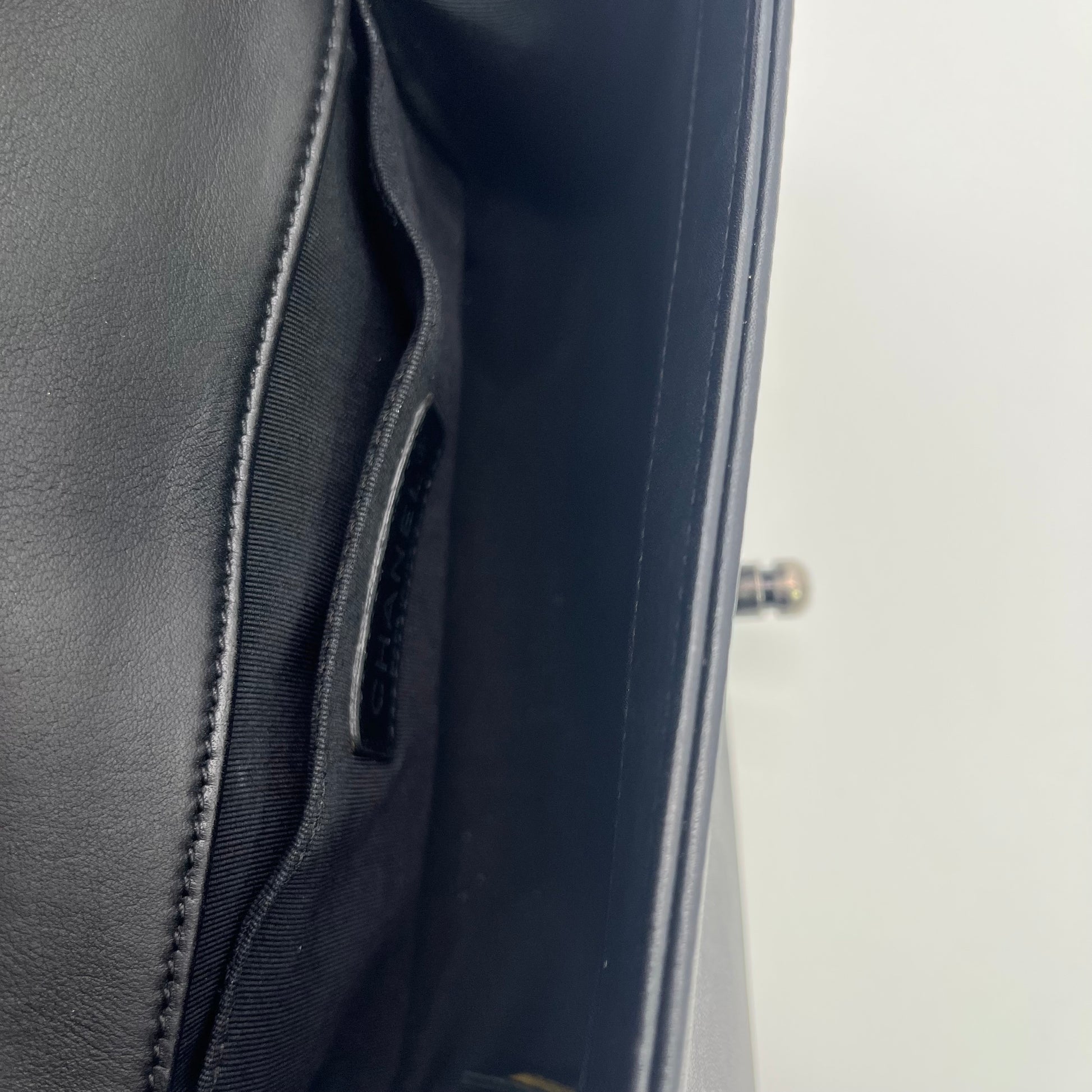 Calfskin Checkerboard Trim Small Boy Flap Black White twins