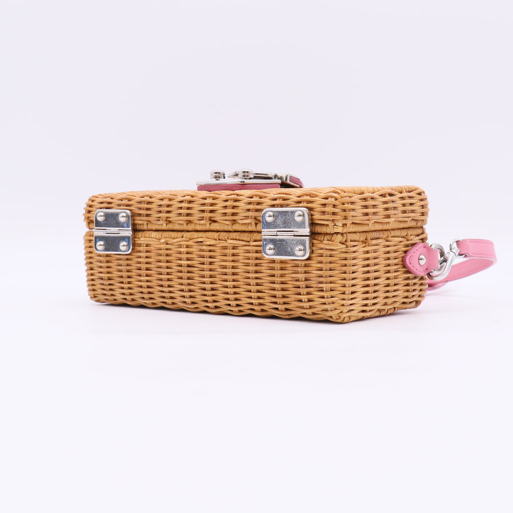 Miu Miu Wicker and Leather Crossbody Bag Twins LDJ5222