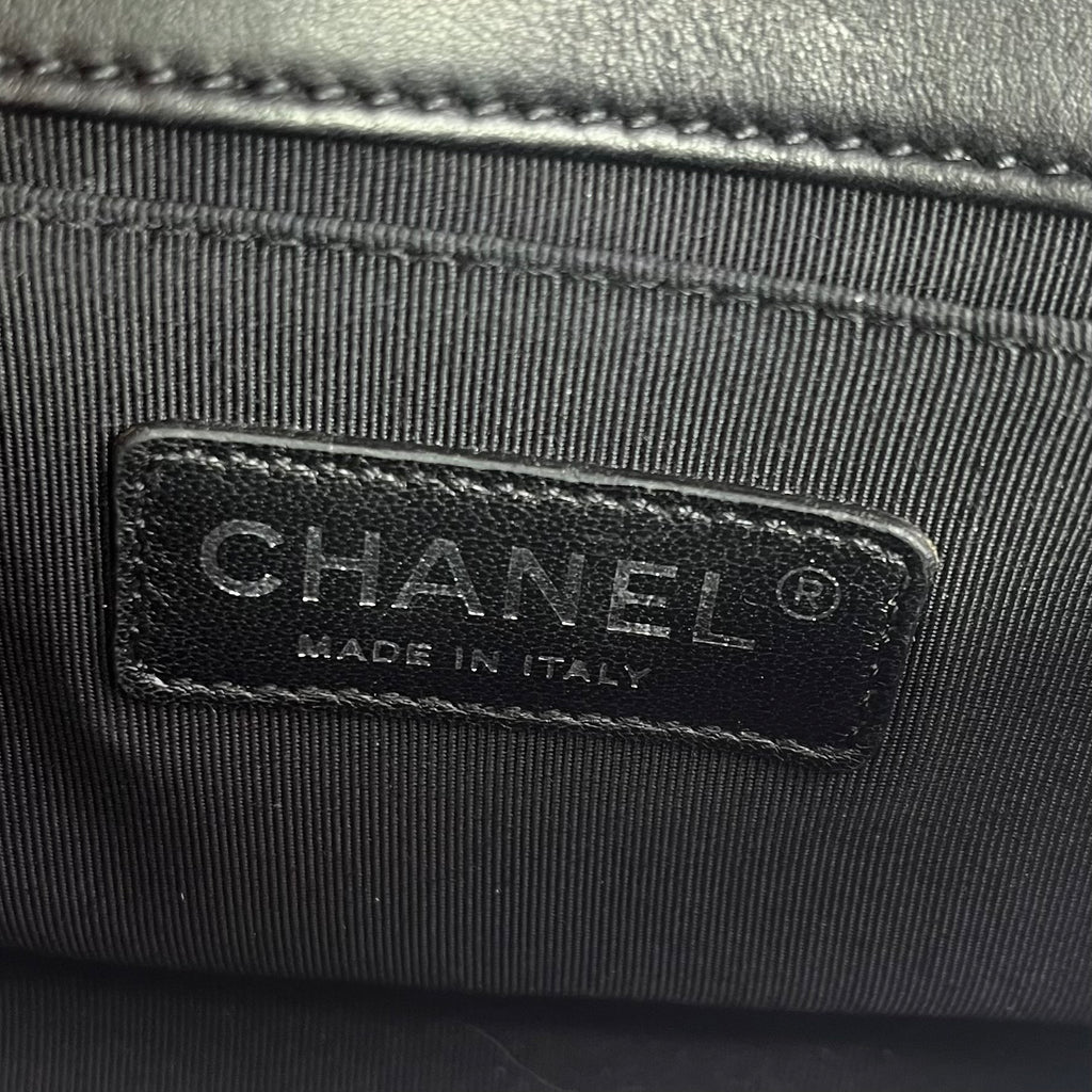 Calfskin Checkerboard Trim Small Boy Flap Black White twins