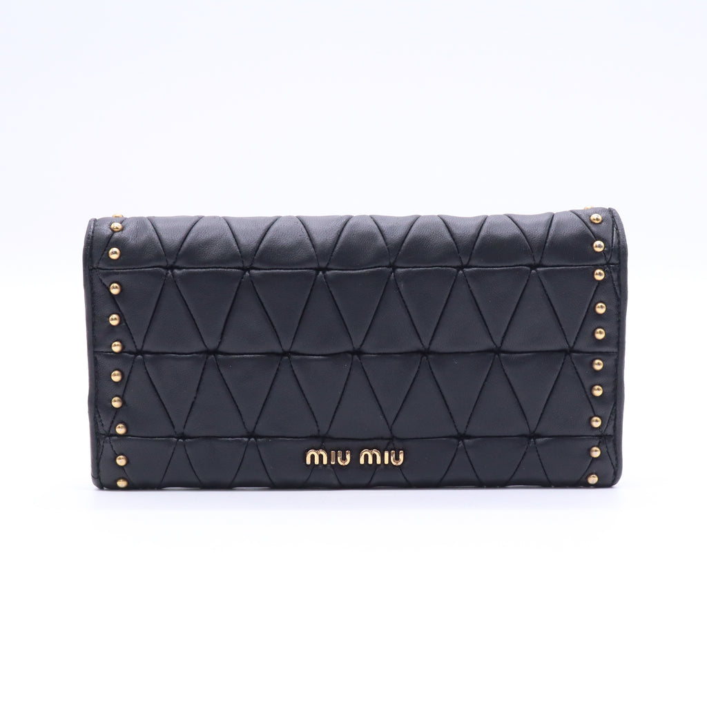 MIU MIU black leather Studded MATELASSE /Wallet Clutch Bag Twins W20816