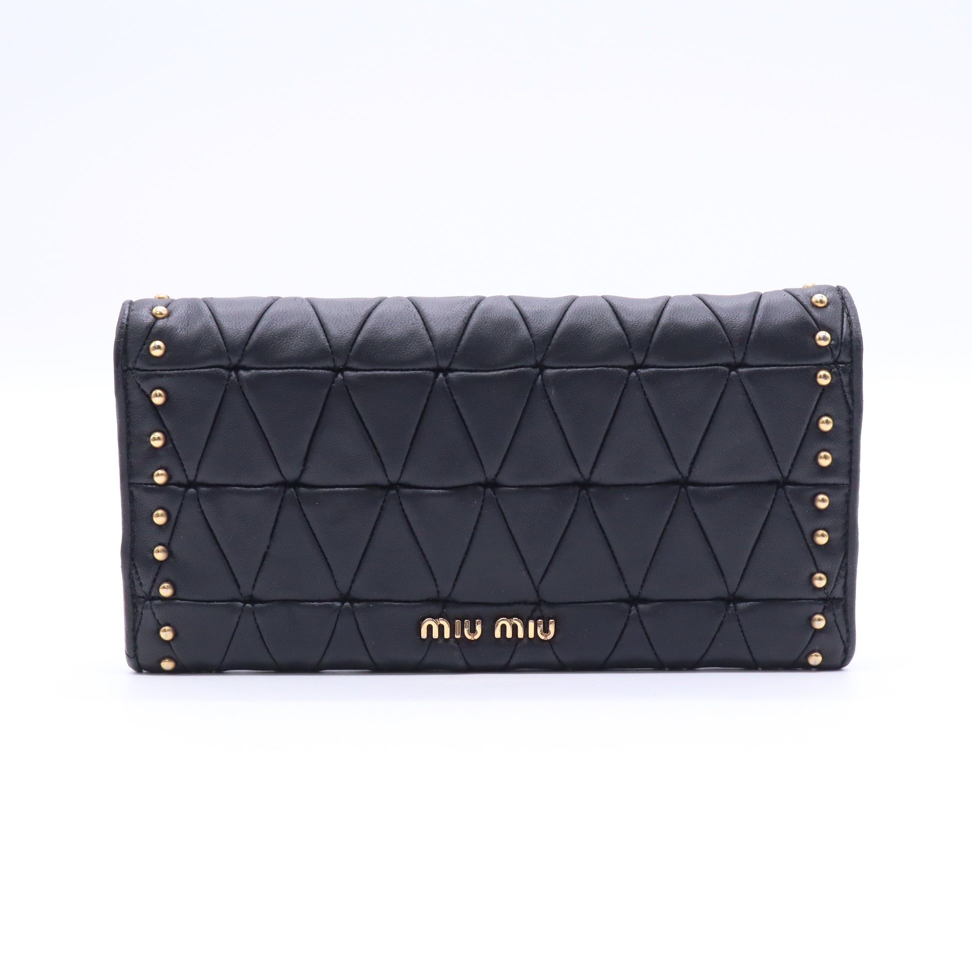 MIU MIU black leather Studded MATELASSE /Wallet Clutch Bag Twins W20816