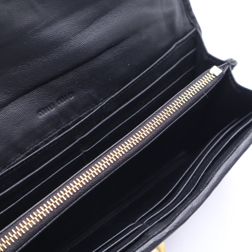 MIU MIU black leather Studded MATELASSE /Wallet Clutch Bag Twins W20816