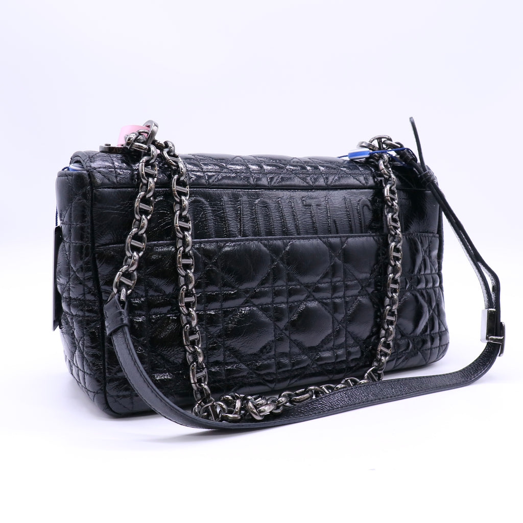 Christian Dior Crinkled Patent Lambskin Cannage Medium Caro Bag  Black twins LDJ4580