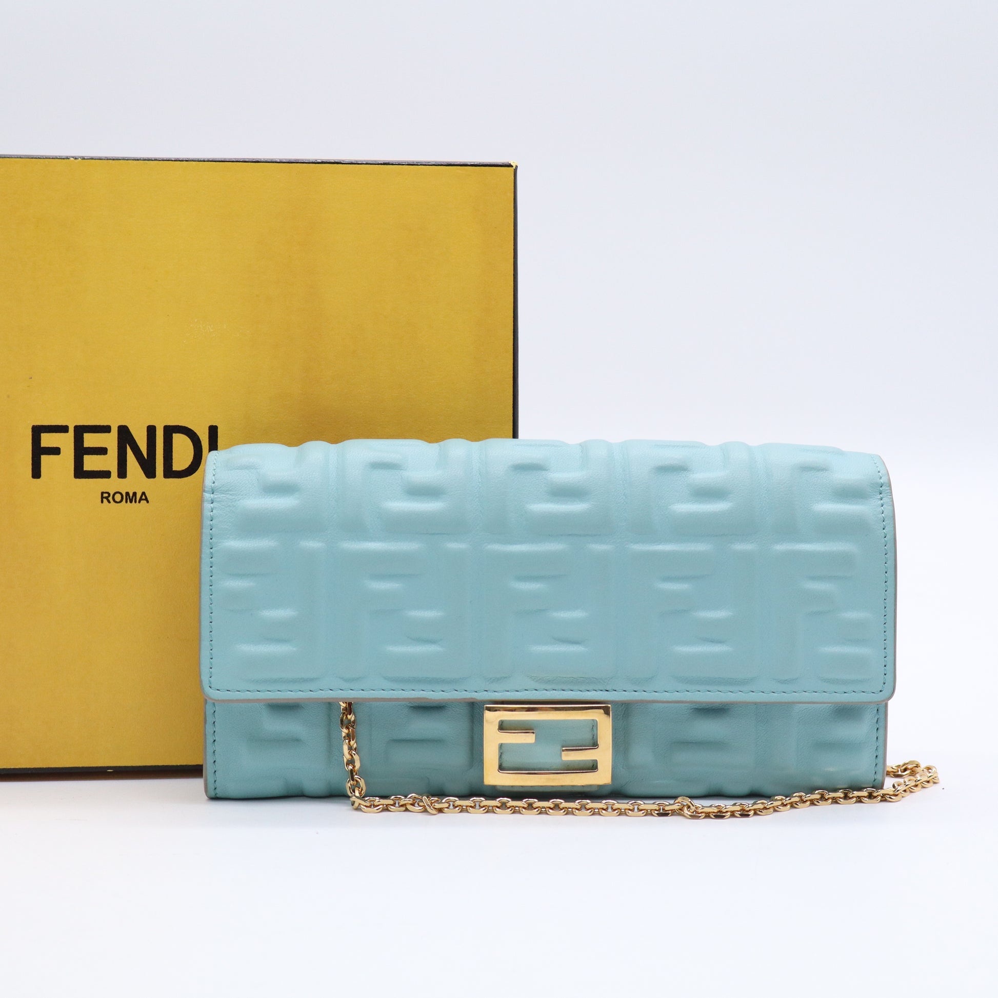 Fendi Baguette Continental Wallet on Chain Zucca Embossed Leather B21594
