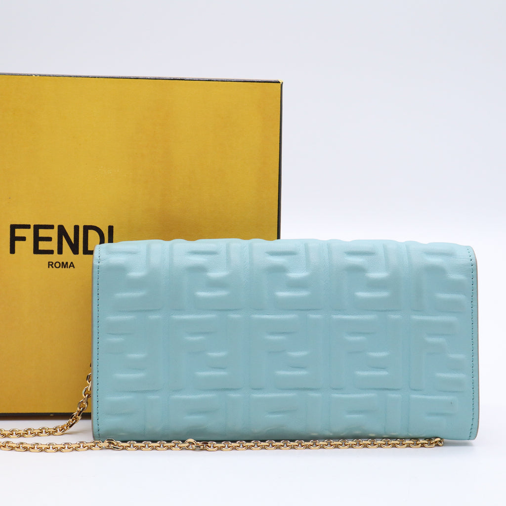 Fendi Baguette Continental Wallet on Chain Zucca Embossed Leather B21594