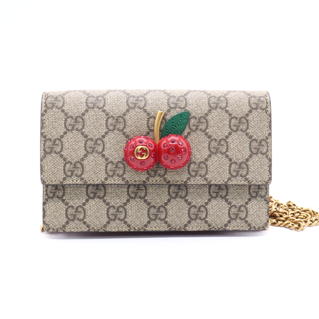 Cherries Wallet on Chain GG Coated Canvas Mini