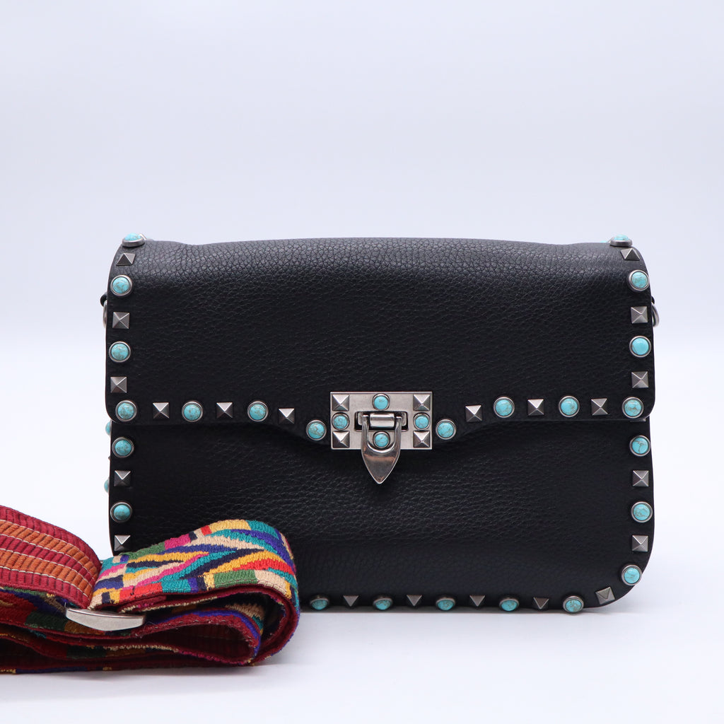 Rolling Rockstud Crossbody Bag Leather with Cabochons Medium B21381