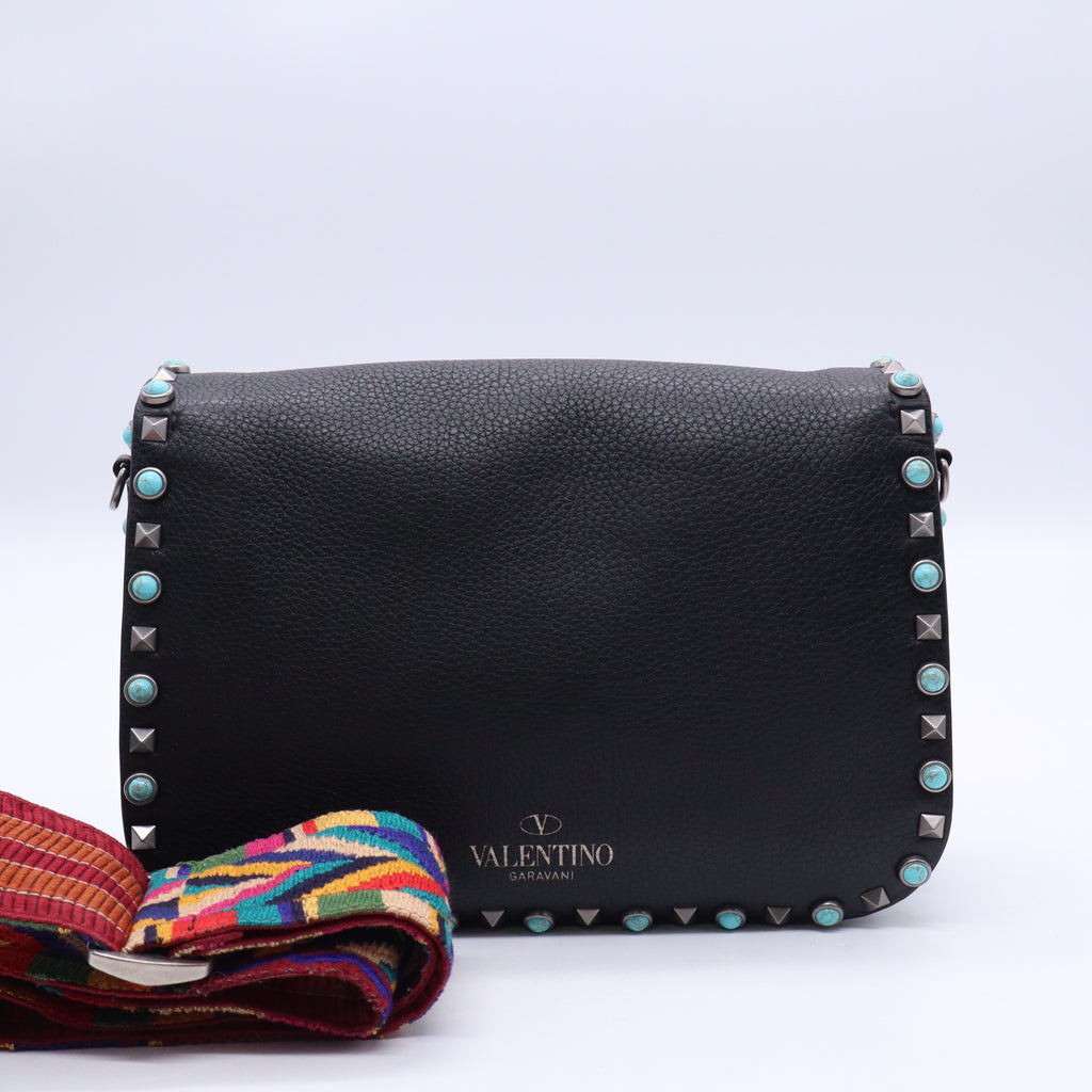 Rolling Rockstud Crossbody Bag Leather with Cabochons Medium B21381
