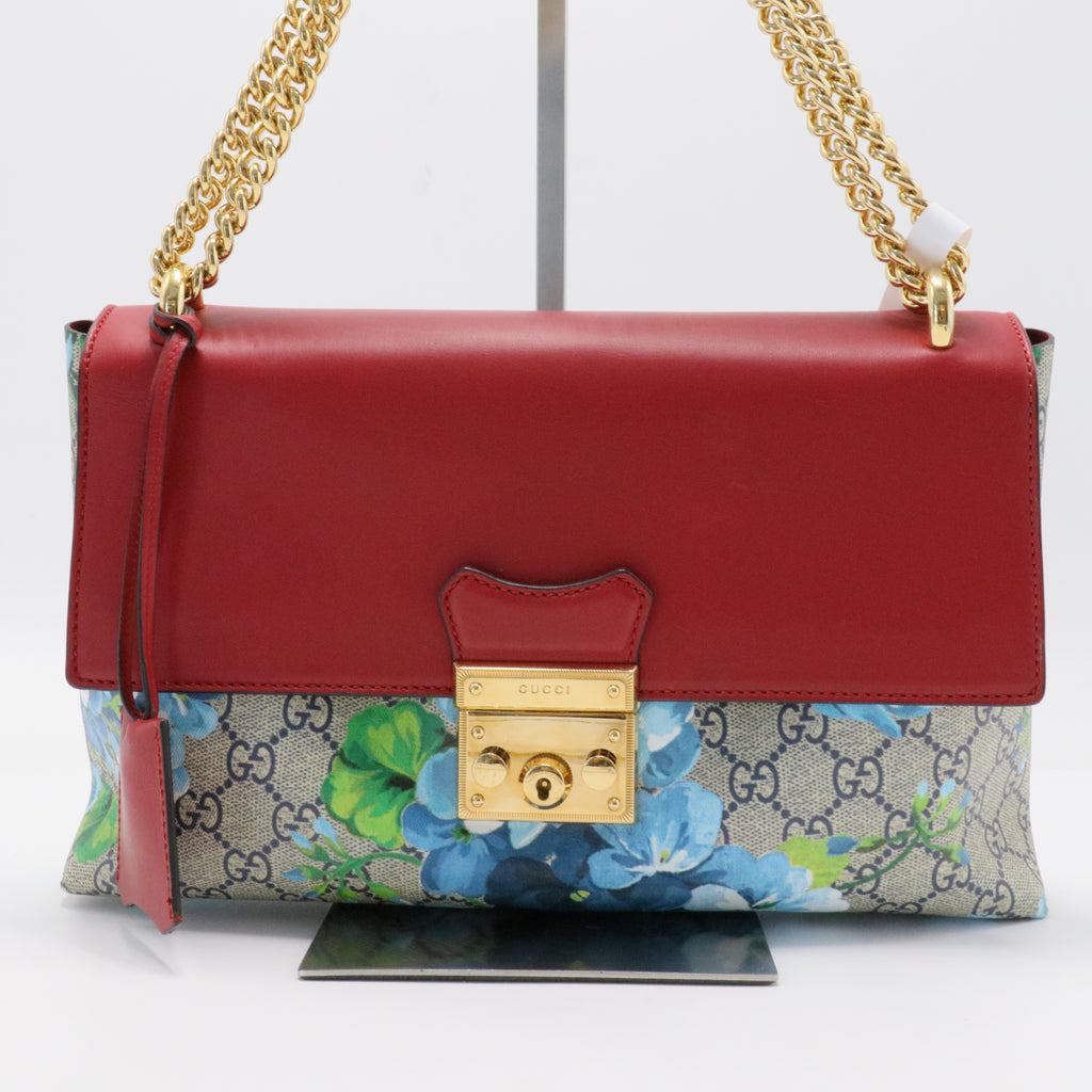 Padlock Chain Flap Bag Blooms Print GG Coated Canvas and Leather Medium
