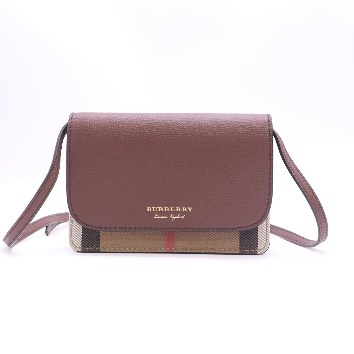 Hampshire Wallet on Chain Leather and House Check Canvas B24374