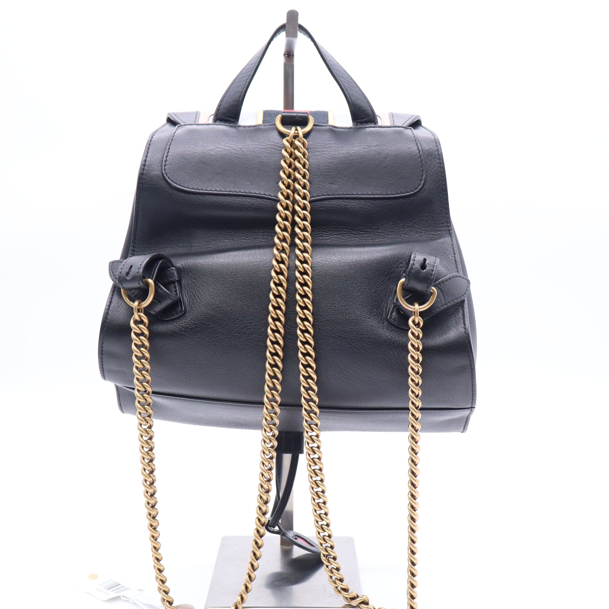 Gucci Calfskin Web GG Marmont Flap Chain Backpack Black twins B20795