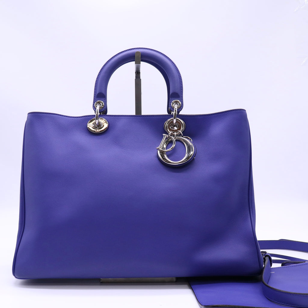 Christian Dior Navy Blue Calfskin Leather Large Diorissimo Tote Bag twins B22590